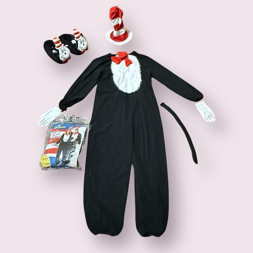 Dr. Seuss Cat in the Hat Jumpsuit Costume with Hat Tail Gloves and Slippers XL